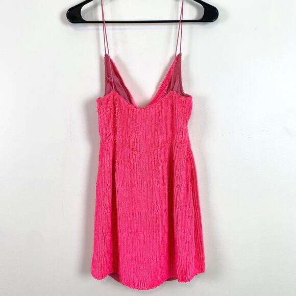 NWT Retrofête Jill Cowl Neck Sequin Mini Slip Dress Ultra Pink Size Small - Picture 8 of 8